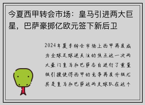 今夏西甲转会市场：皇马引进两大巨星，巴萨豪掷亿欧元签下新后卫